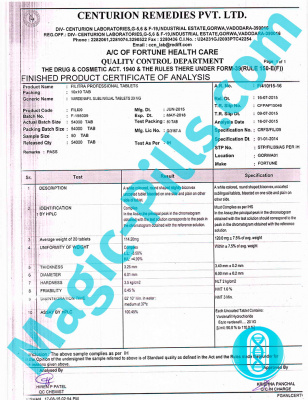 Сертификат на Filitra Professional